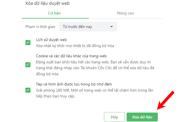 Xoá bộ nhớ cache trong trình duyệt Cốc Cốc Xoá bộ nhớ cache trong trình duyệt Cốc Cốc