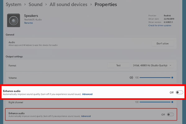 Bước 3 Tắt tính năng Enhance Audio trên Windows 11