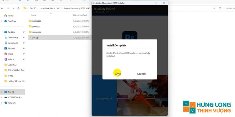 Cài đặt Photoshop 2023 hoàn tất. Nhấn Close để đóng