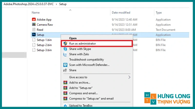Chạy file cài đặt trong thư mục đã giải nén