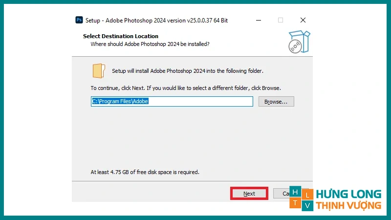 Chọn đường dẫn lưu thư mục cài đặt Photoshop 2024