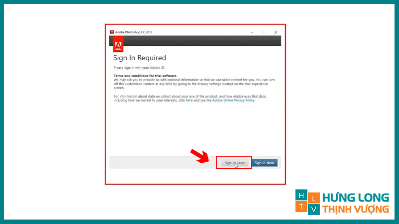 Chọn Sign in later